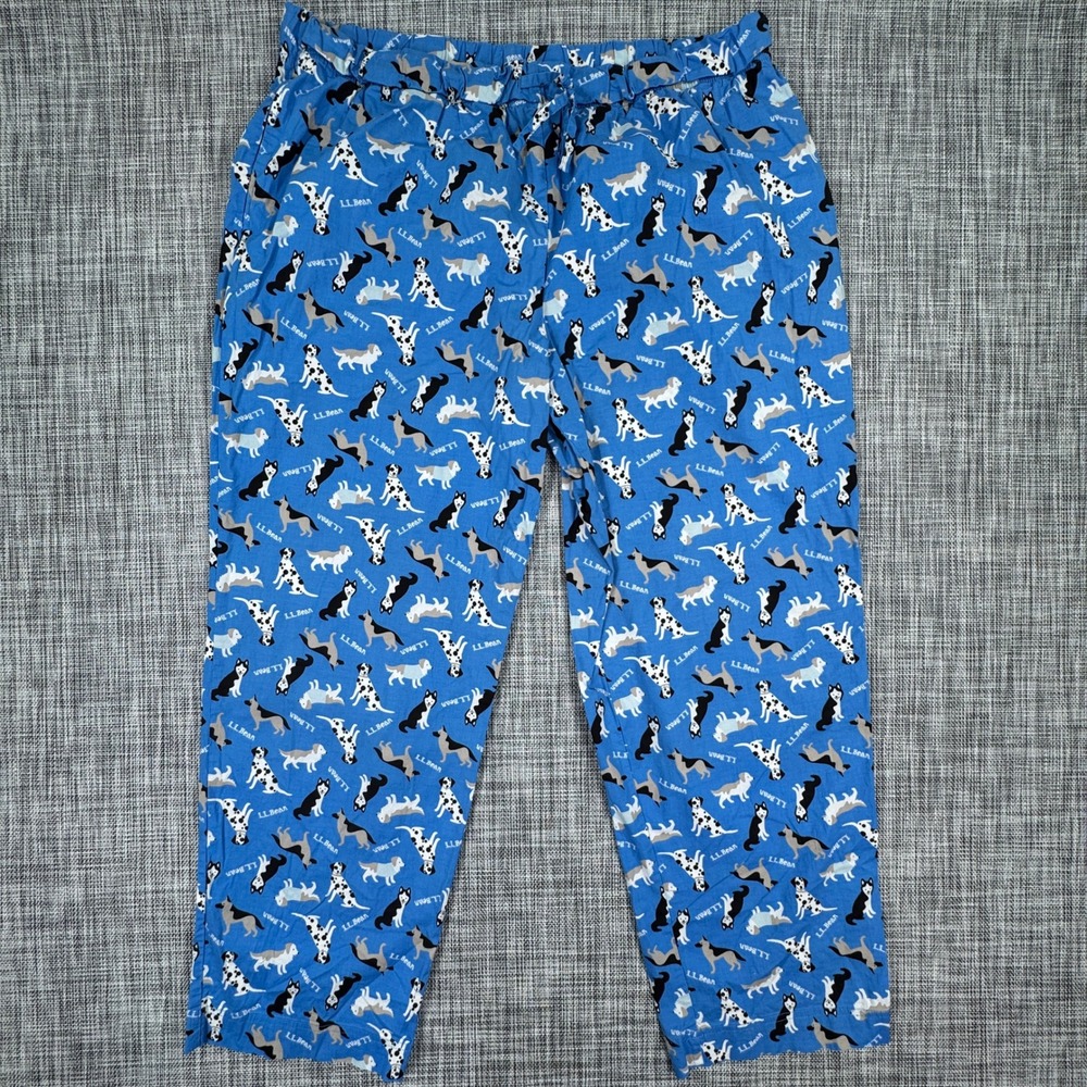 L.L. Bean Women's Pajama Lounge Pants Dog Print Elastic Waist Blue Plus Size 1X